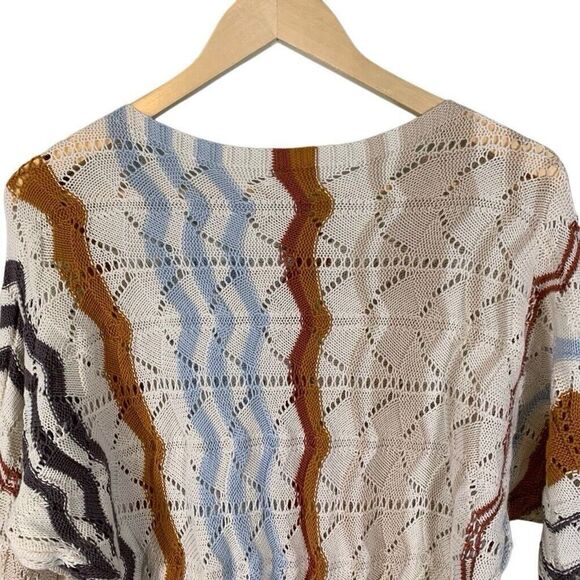Garnet Hill Crochet Dolman Knit Sweater S Multicolor Striped Linen Blend Boxy - Picture 5 of 8